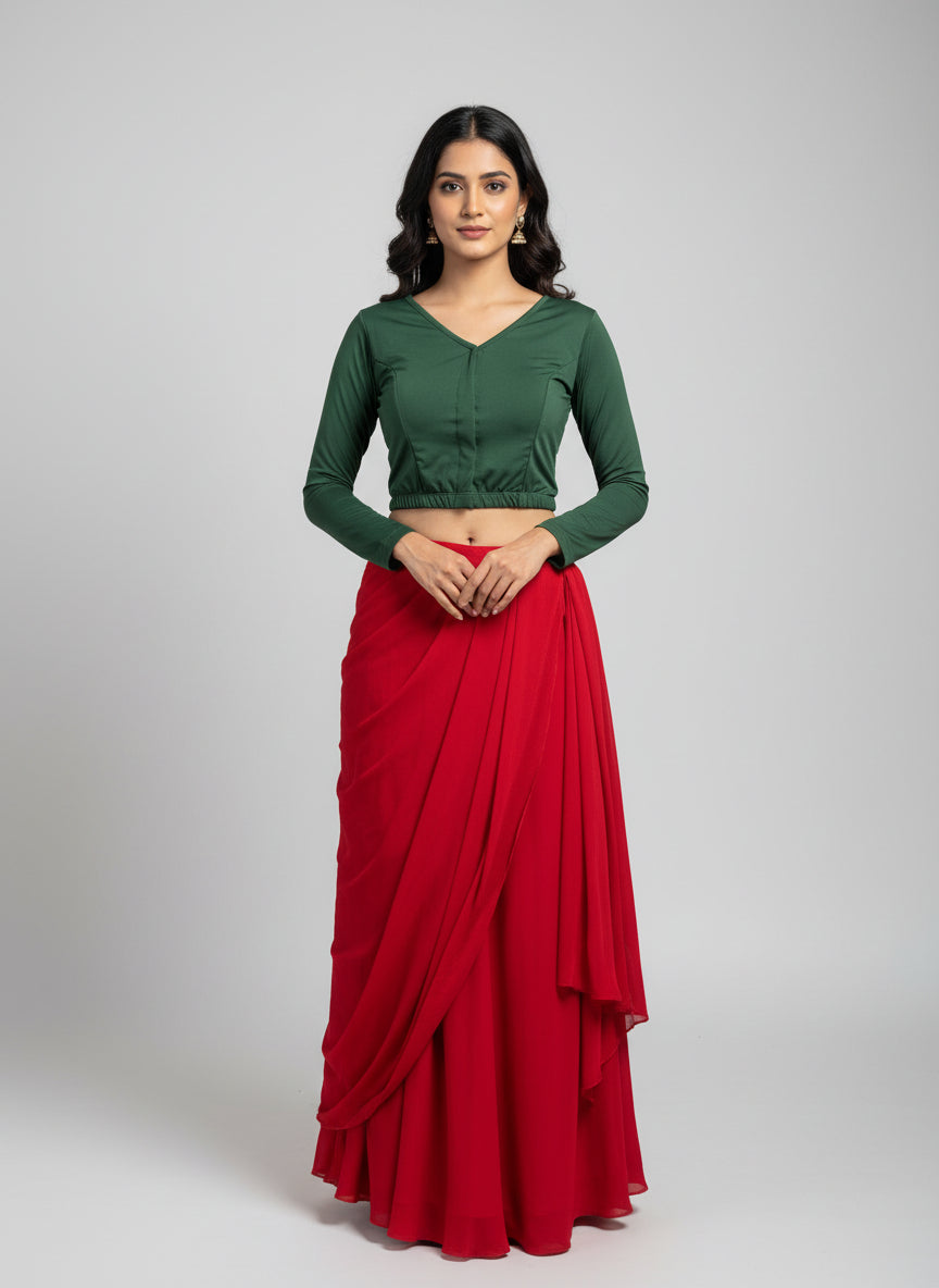 Full Elastic Lycra Blouse | Green | 3/4 th Sleeves