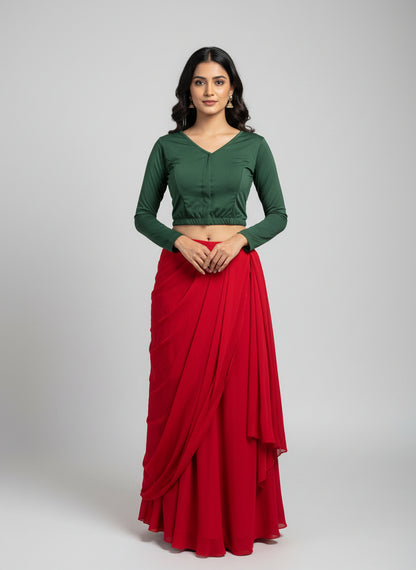 Full Elastic Lycra Blouse | Green | 3/4 th Sleeves