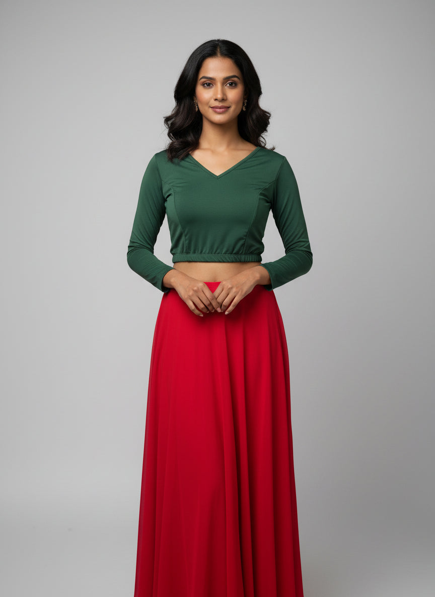 Full Elastic Lycra Blouse | Green | 3/4 th Sleeves