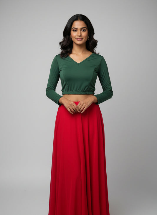 Full Elastic Lycra Blouse | Green | 3/4 th Sleeves