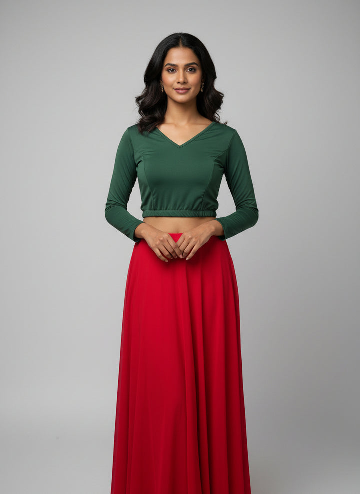 Full Elastic Lycra Blouse | Green | 3/4 th Sleeves
