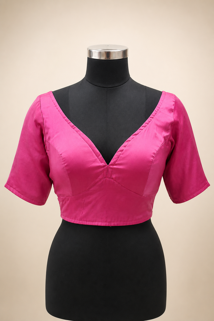 Pink Modal Silk Plain | Elbow Sleeve Saree Blouse