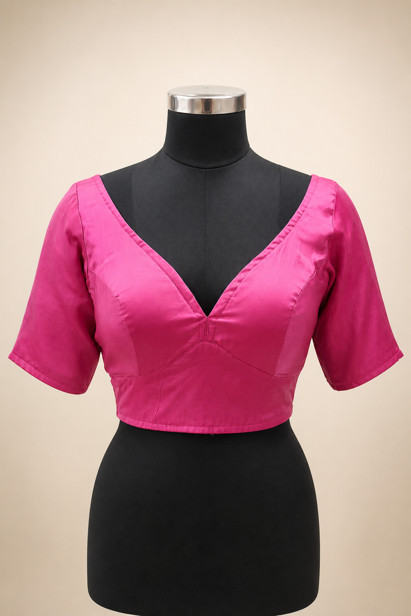 Pink Modal Silk Plain | Elbow Sleeve Saree Blouse