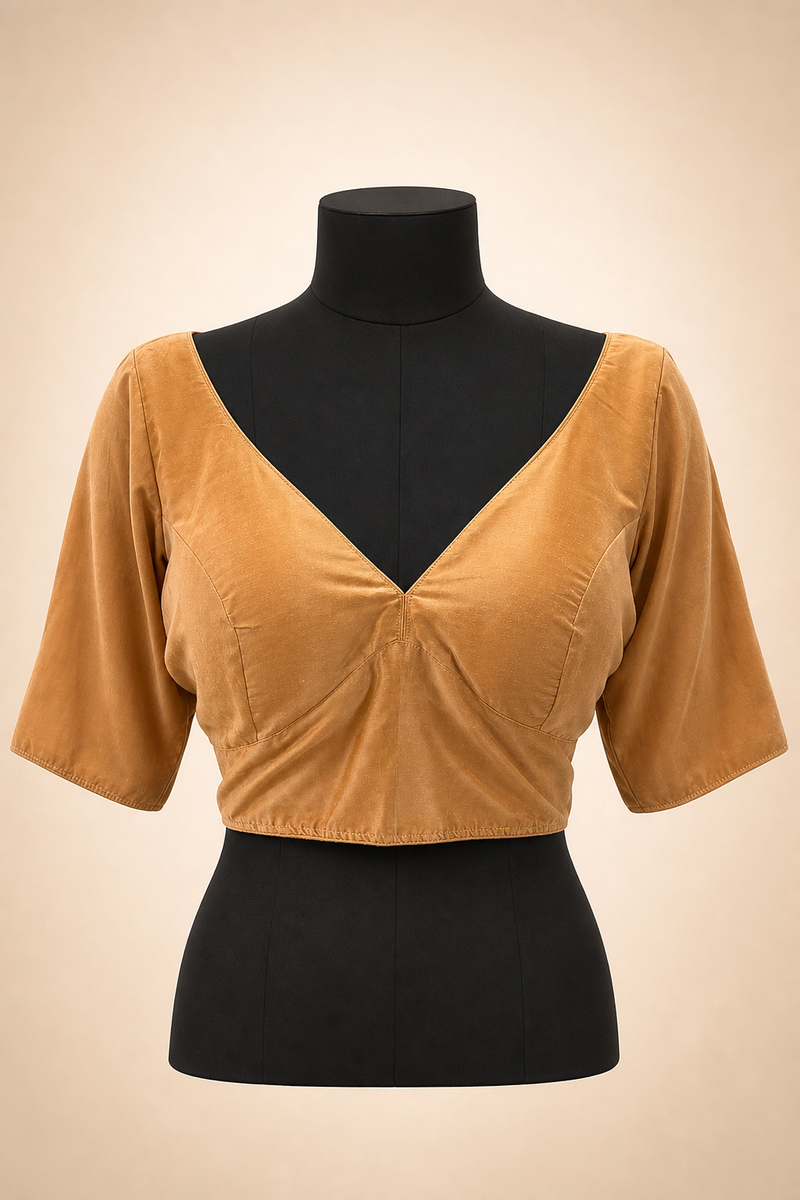 Gold Plain Silk Plain | Elbow Sleeve Saree Blouse