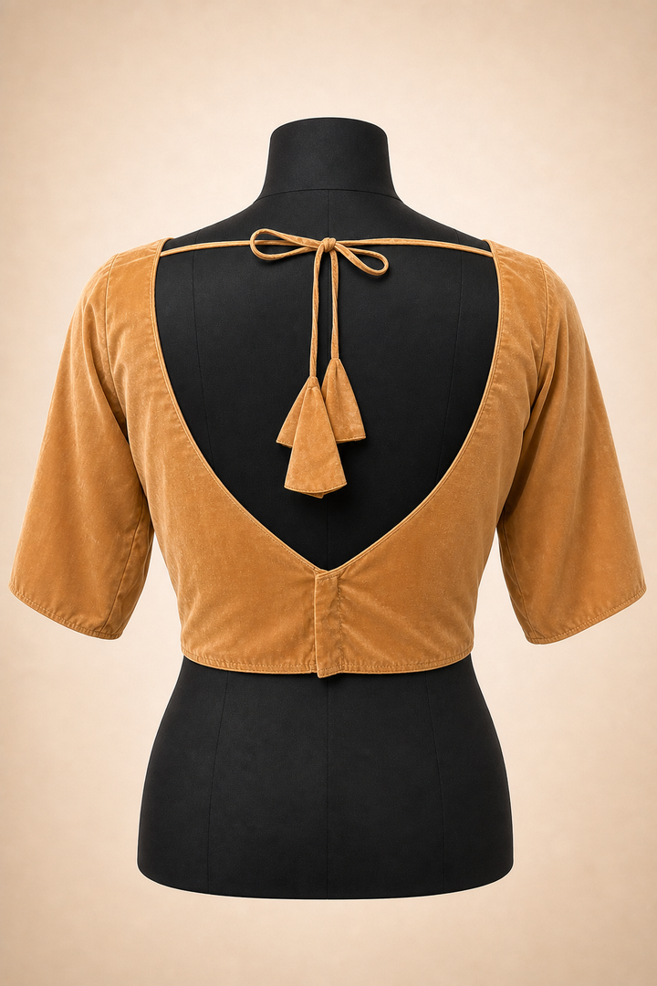 Gold Plain Silk Plain | Elbow Sleeve Saree Blouse