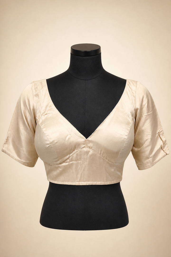 Beige Modal Silk Plain | Short Sleeve Saree Blouse
