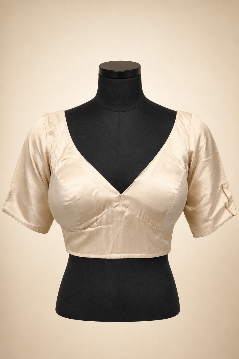 Beige Modal Silk Plain | Short Sleeve Saree Blouse