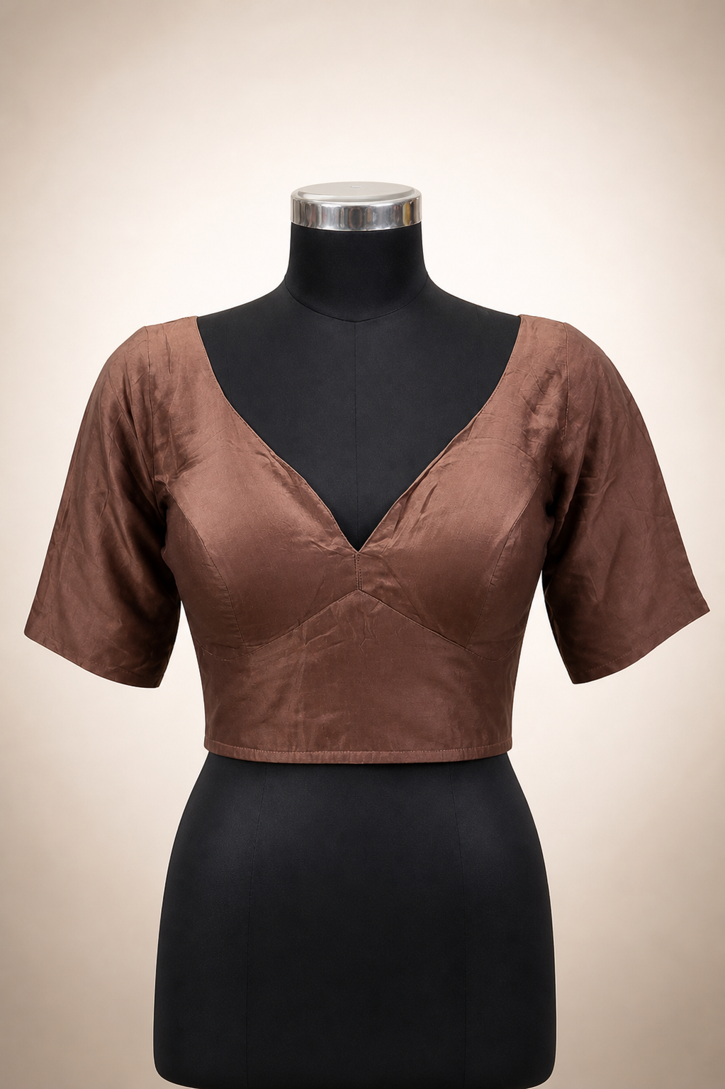 Brown Modal Silk Plain | Elbow Sleeve Saree Blouse