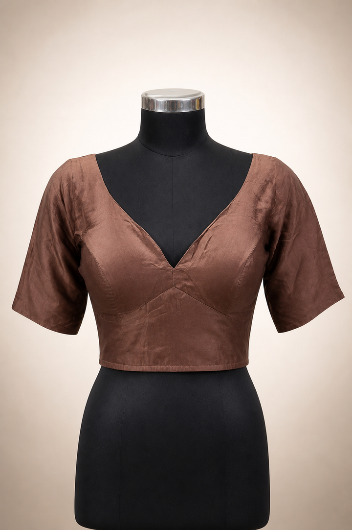Brown Modal Silk Plain | Elbow Sleeve Saree Blouse