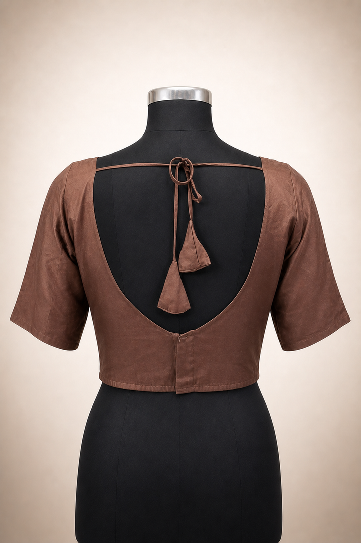 Brown Modal Silk Plain | Elbow Sleeve Saree Blouse
