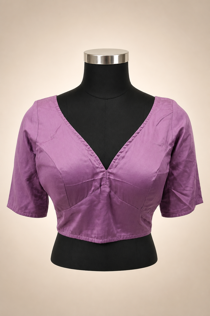 Purple Modal Silk Plain | Elbow Sleeve Saree Blouse