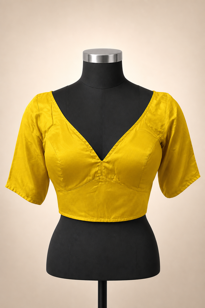 Mustard yellow Modal Silk Plain | Elbow Sleeve Saree Blouse