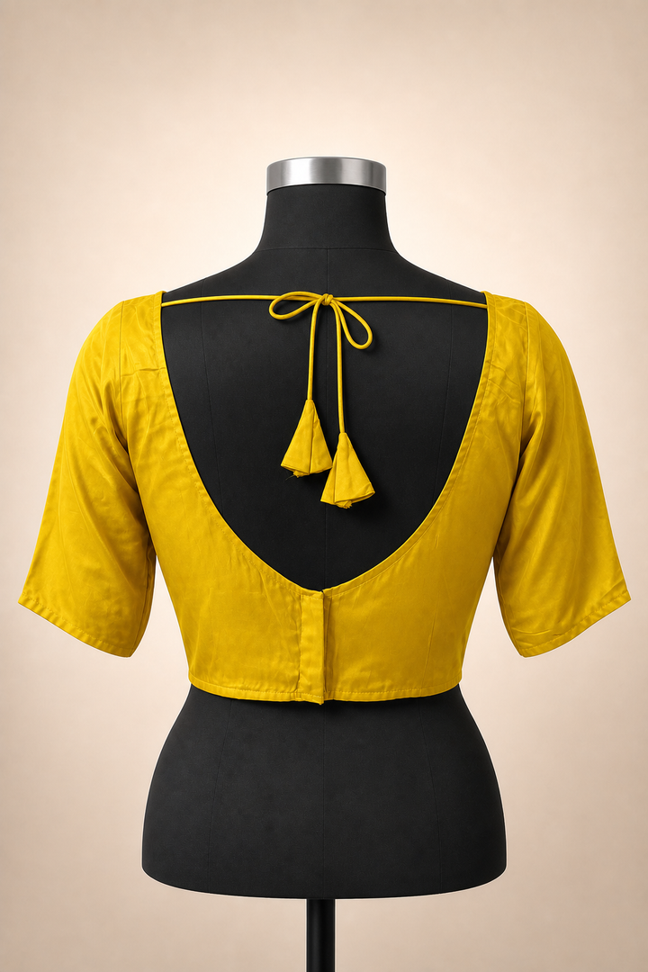 Mustard yellow Modal Silk Plain | Elbow Sleeve Saree Blouse