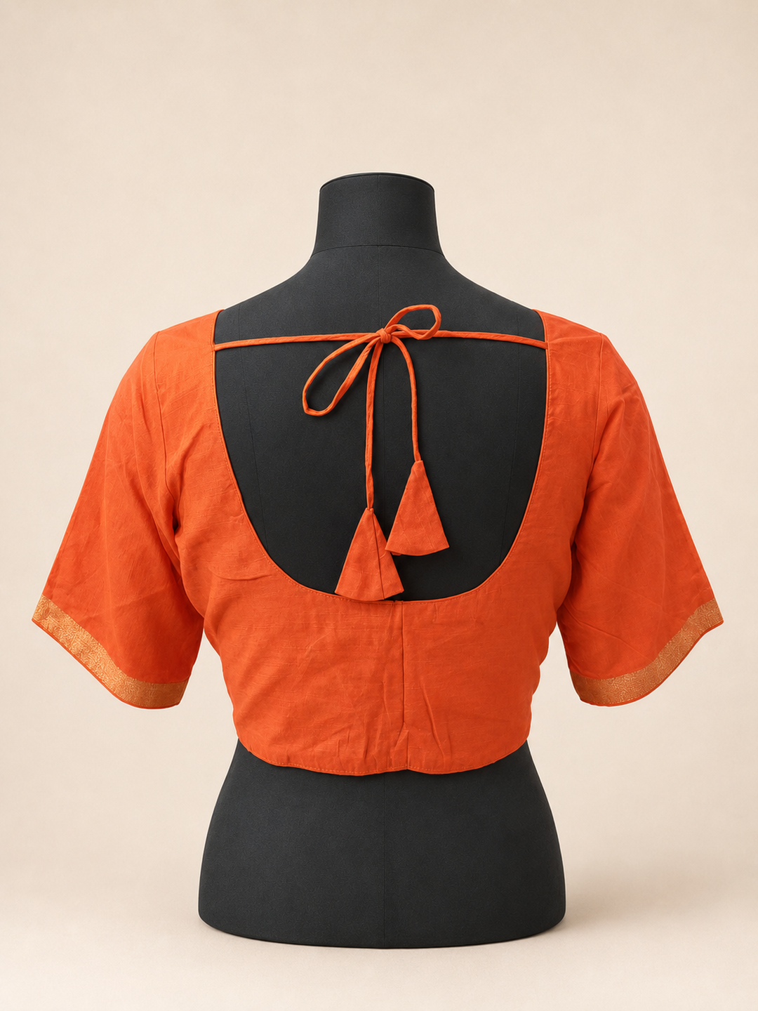 Orange Raw Silk Plain | Elbow Sleeve Saree Blouse