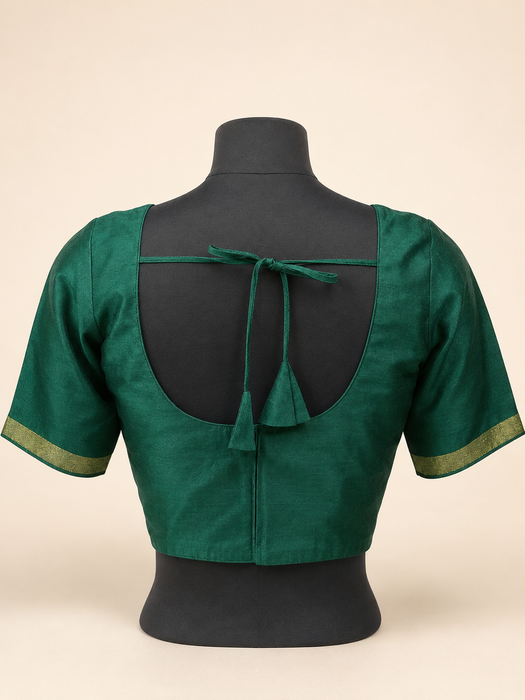 Green Raw Silk Plain | Elbow Sleeve Saree Blouse