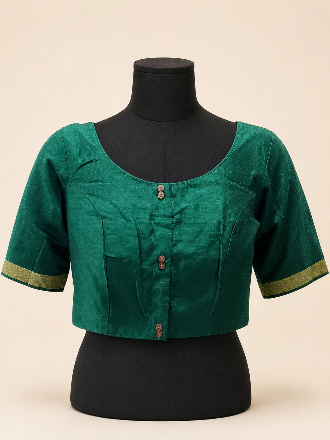Green Raw Silk Plain | Elbow Sleeve Saree Blouse