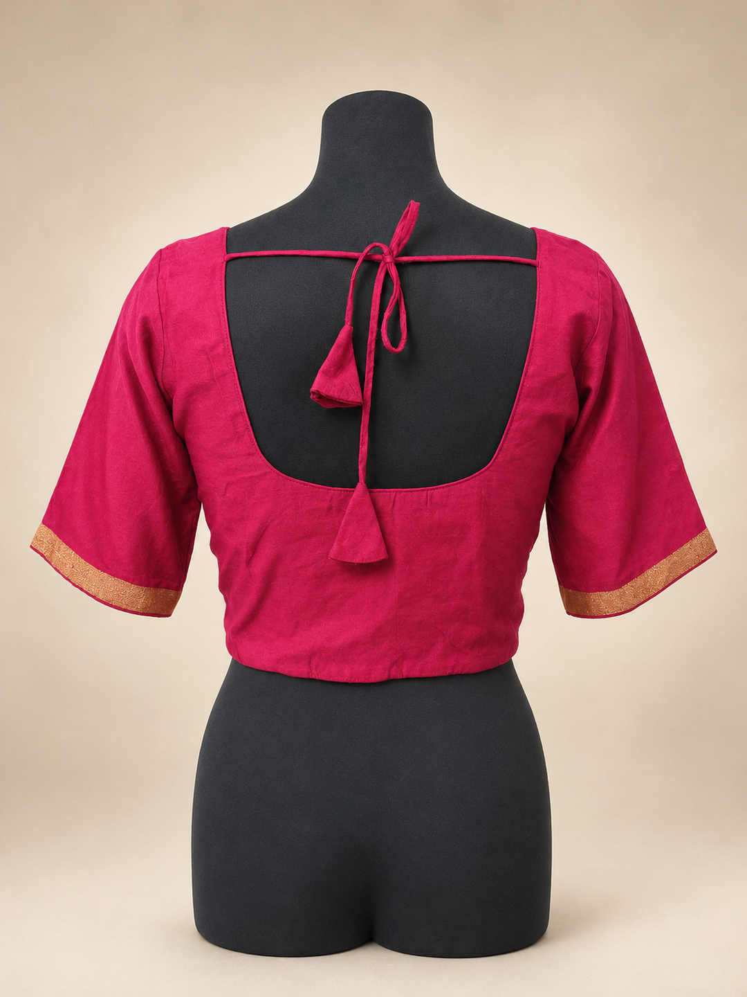 Magenta Raw Silk Plain | Short Sleeve Saree Blouse