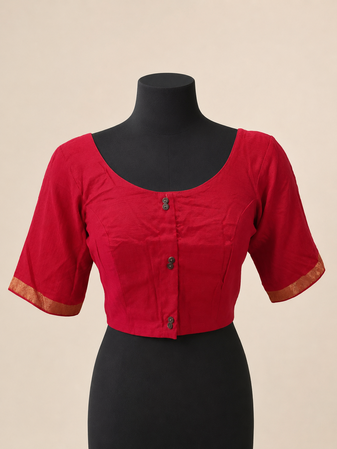 Magenta Raw Silk Plain | Short Sleeve Saree Blouse