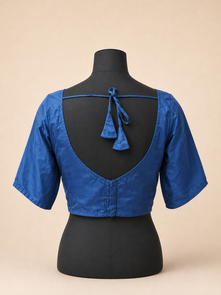 Blue Raw Silk Plain | Elbow Sleeve Saree Blouse