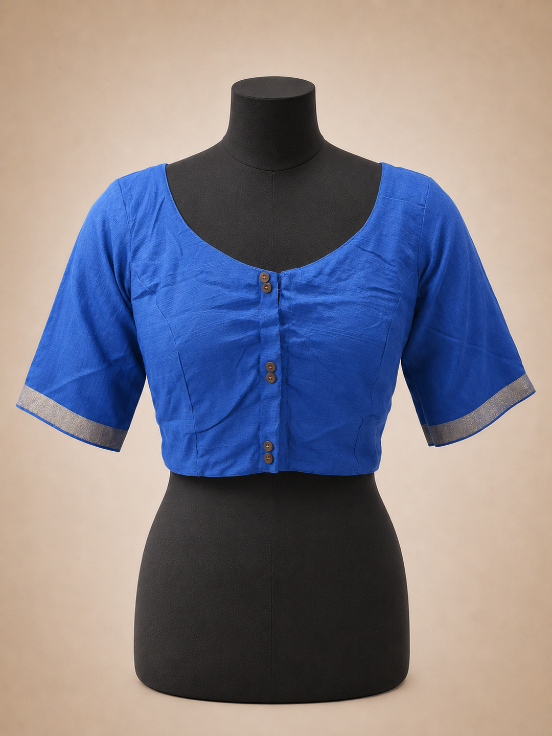 Blue Raw Silk Plain | Elbow Sleeve Saree Blouse