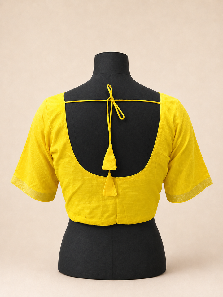 Yellow Raw Silk Plain | Elbow Sleeve Saree Blouse