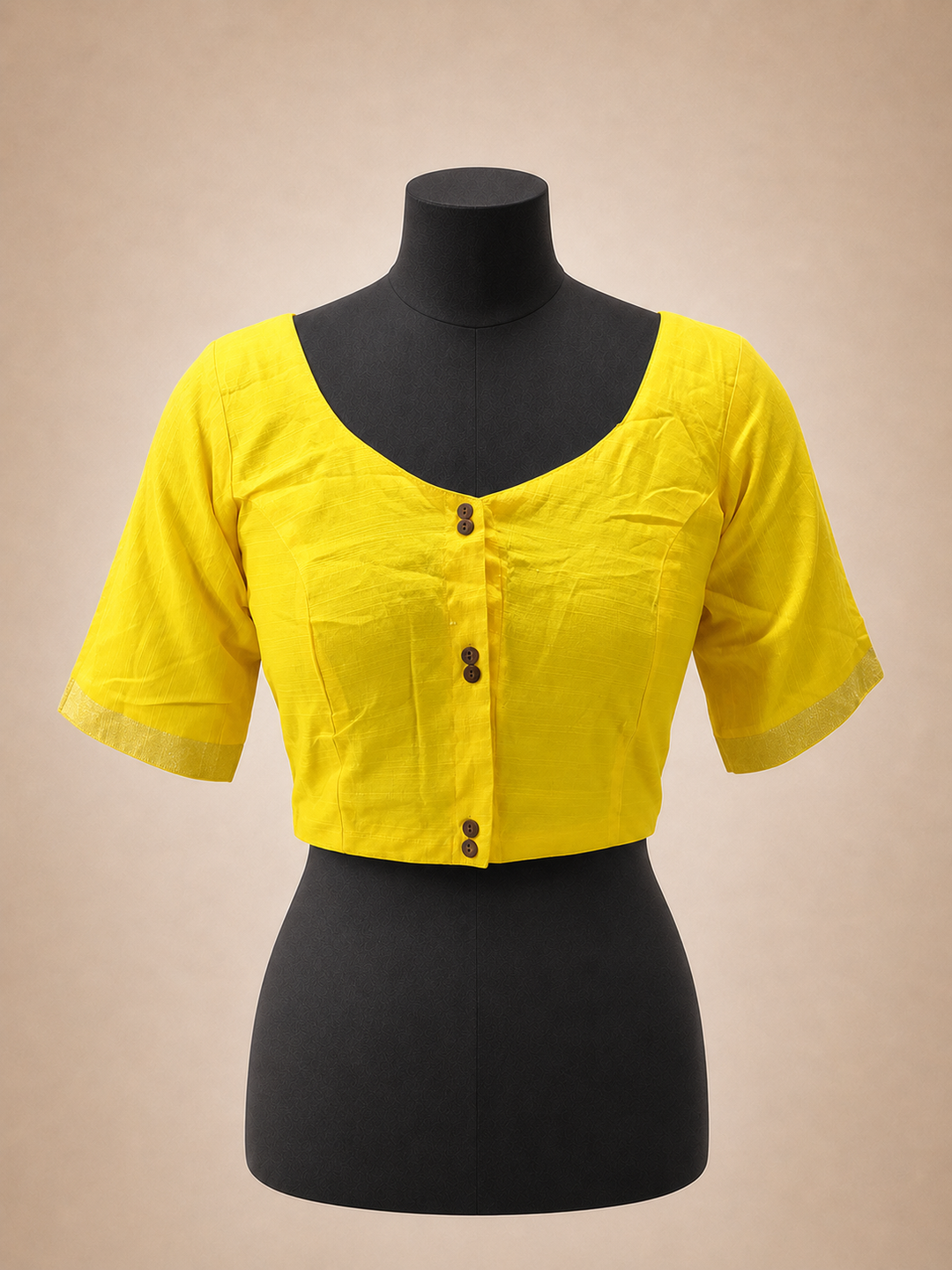 Yellow Raw Silk Plain | Elbow Sleeve Saree Blouse