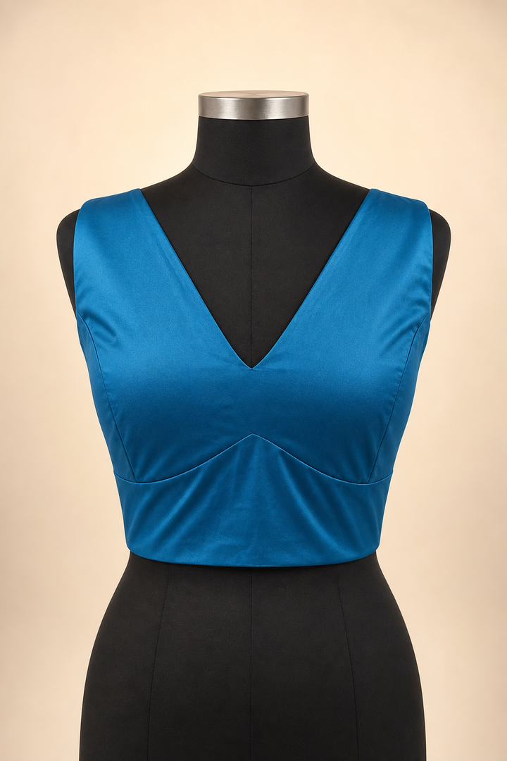 Teal Satin Plain | Sleeveless Saree Blouse