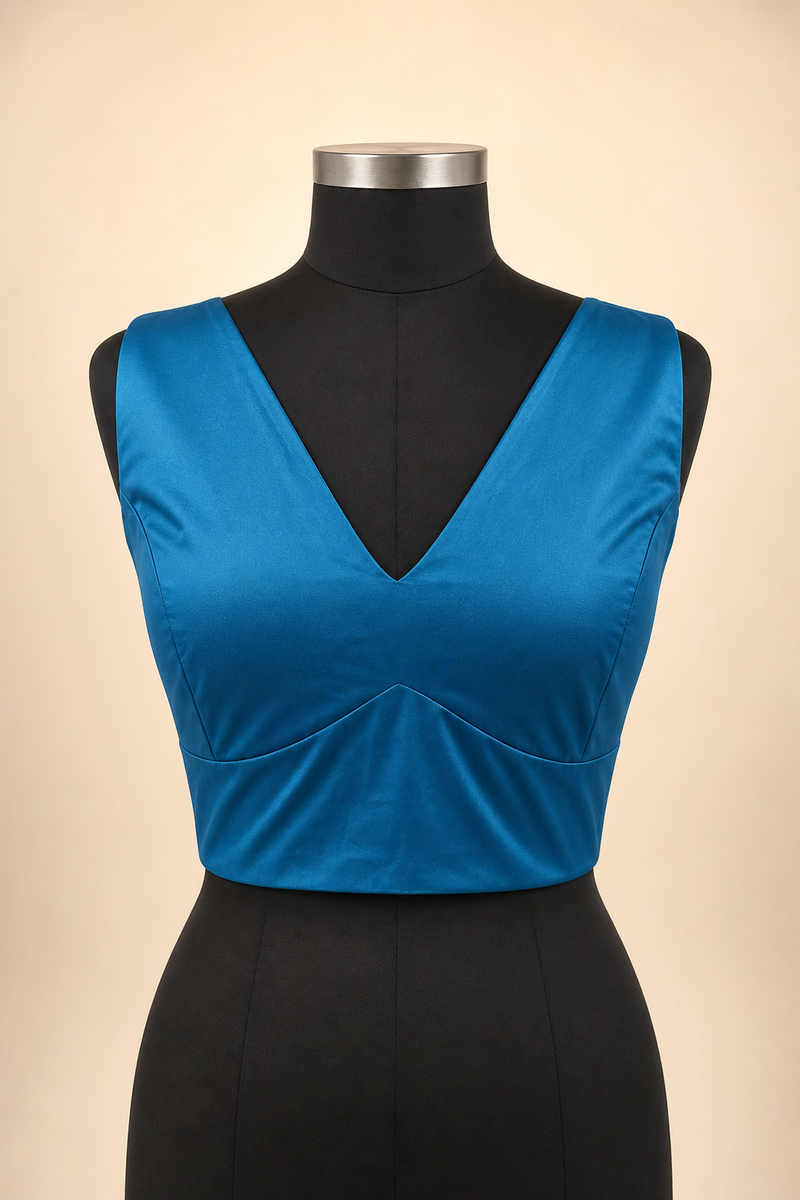 Teal Satin Plain | Sleeveless Saree Blouse