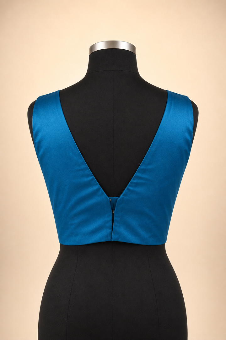 Teal Satin Plain | Sleeveless Saree Blouse