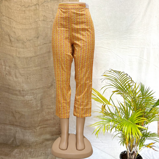 Yellow and Peach Floral printed stripes pant