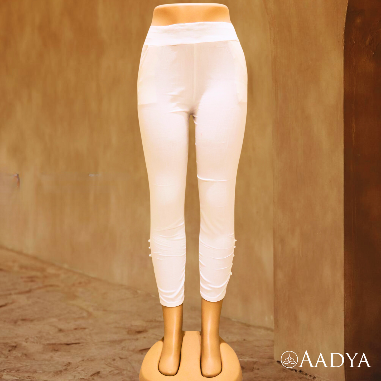 White Stylish Stretchable  Cigarette Pants