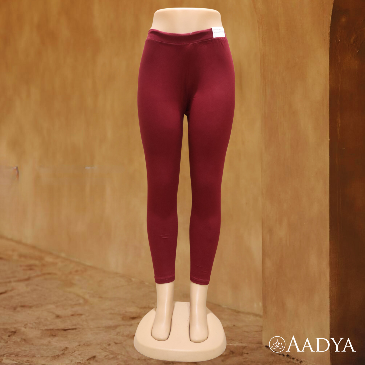 Women Maroon  Solid Ankle-Length Leggings