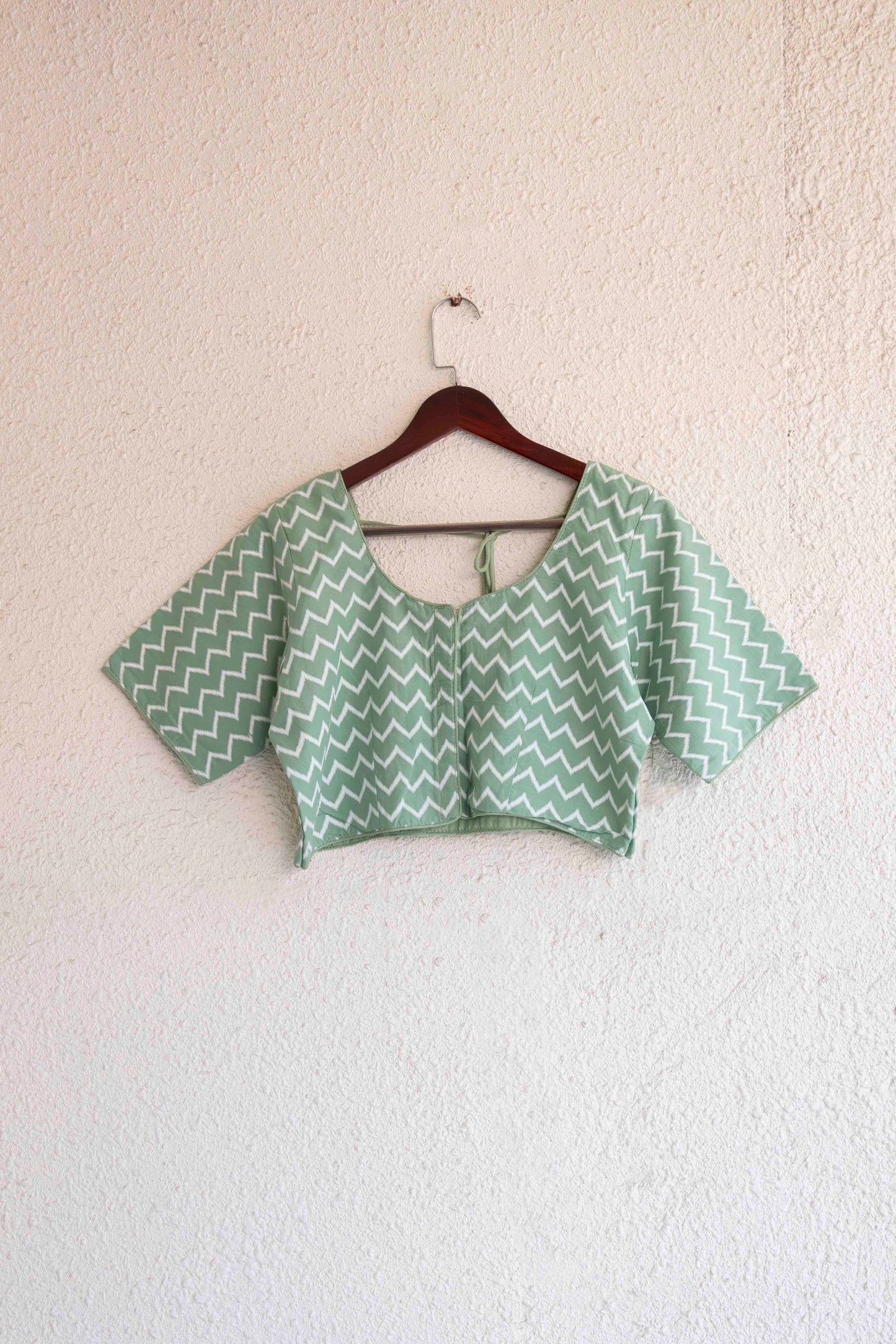 Readymade Green & White Combination Zig-zag Design Pure Cotton Blouse