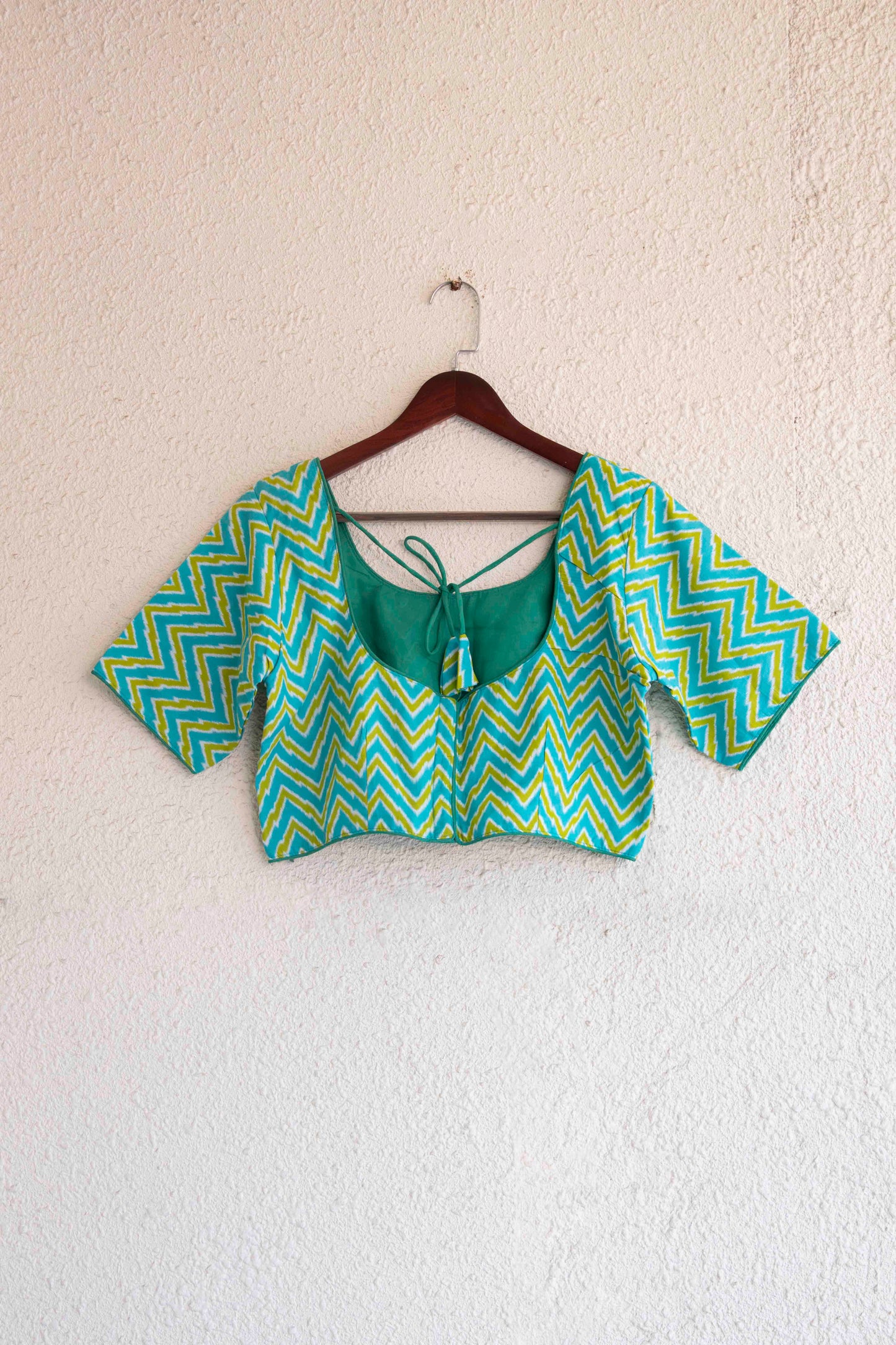 Readymade Blue and Green Combination Zig-zag Design Pure Cotton Blouse