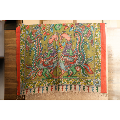 Hand Painted Pen Kalamkari Cotton Saree with floral Design