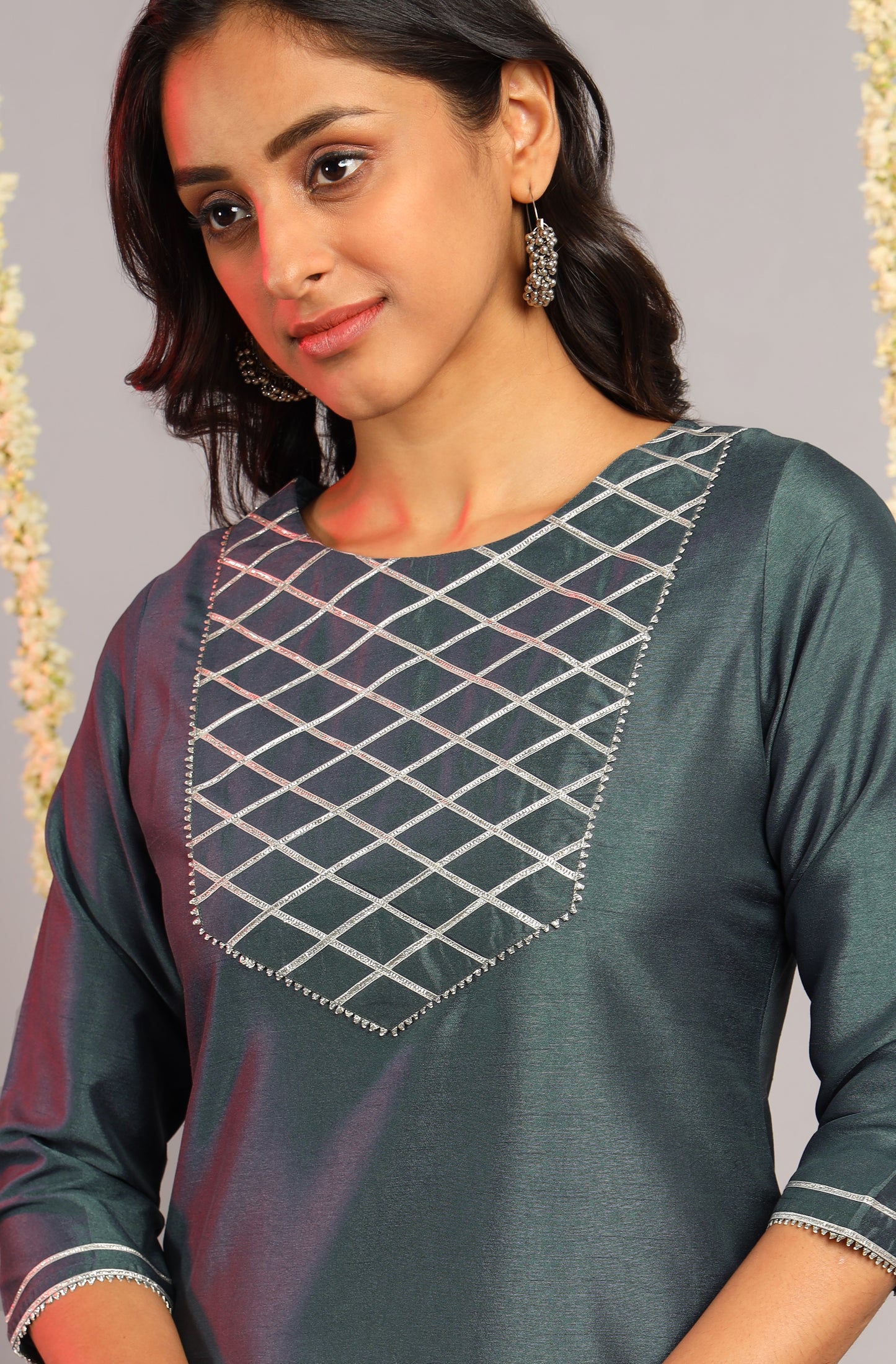 Grey Poly Silk Solid Kurta with Pant