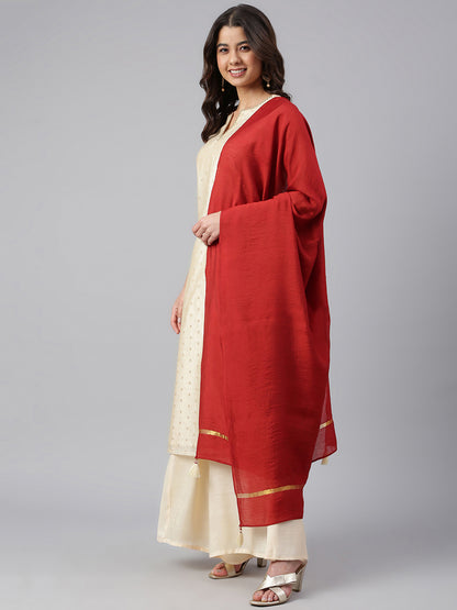 Beige Chanderi Silk Woven Kurta with Palazzo and Dupatta