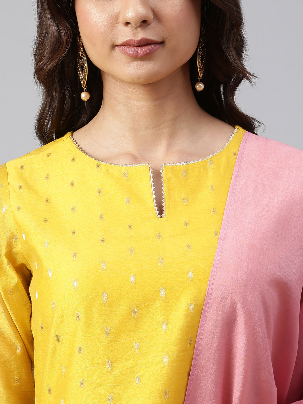 Yellow Chanderi Silk Woven Kurta with Palazzo and Dupatta