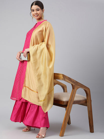 Pink Chanderi Silk Woven Kurta with Sharara and Dupatta