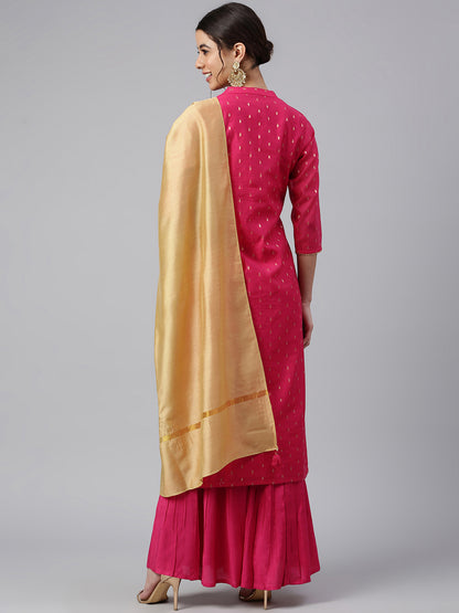 Pink Chanderi Silk Woven Kurta with Sharara and Dupatta