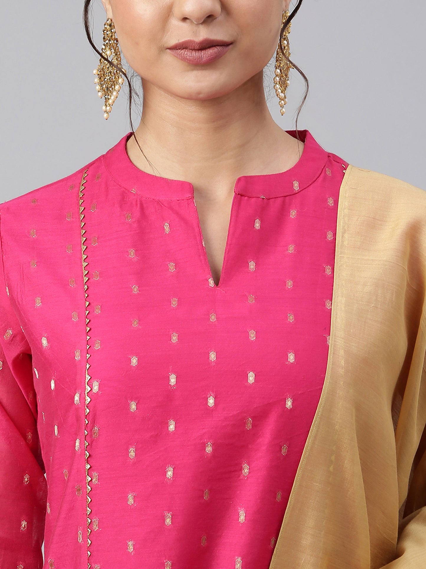 Pink Chanderi Silk Woven Kurta with Sharara and Dupatta