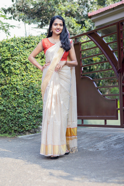 Copper Check Model Handloom Saree