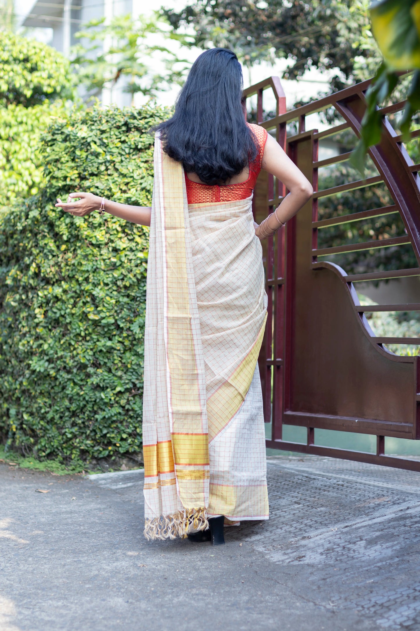 Copper Check Model Handloom Saree