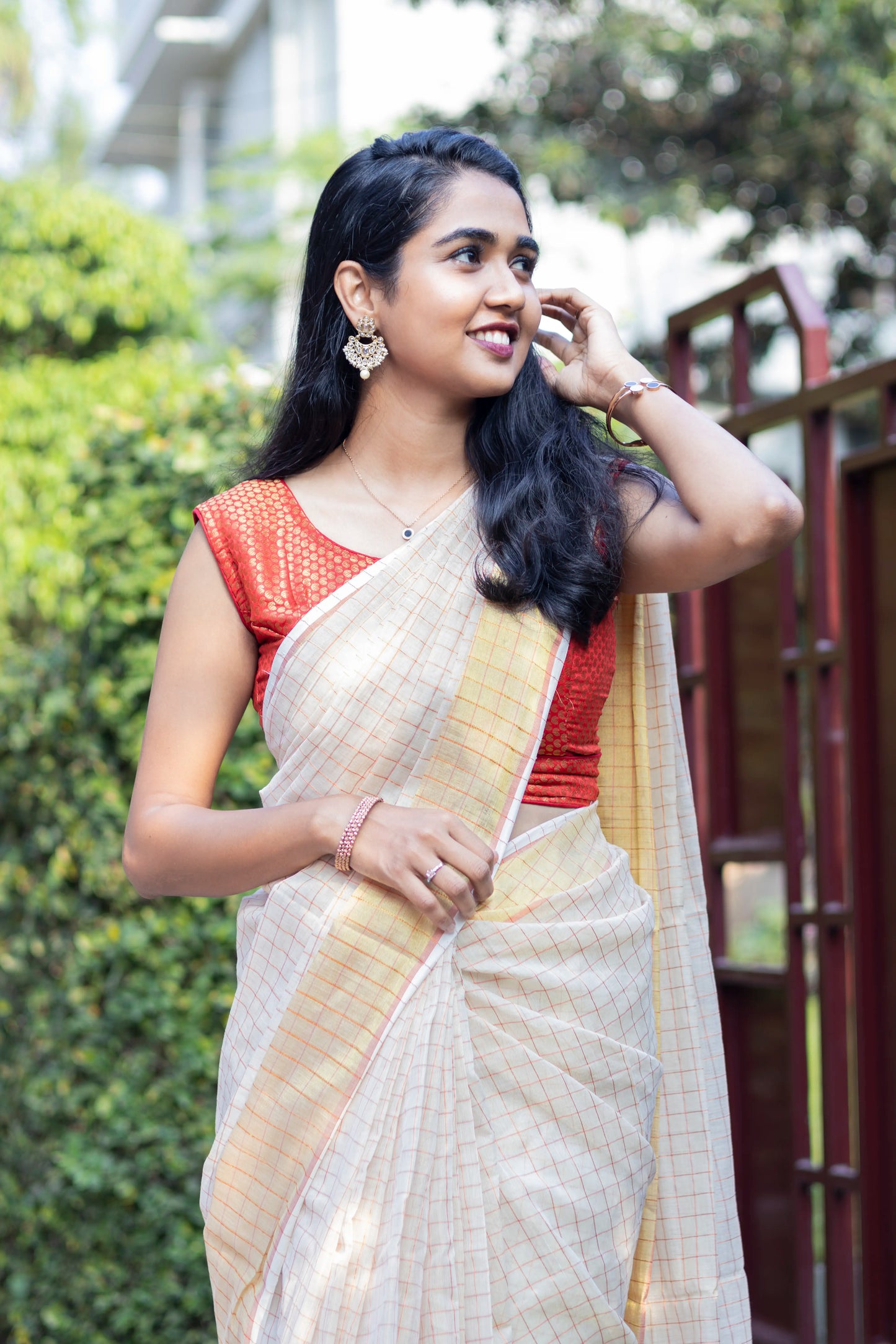 Copper Check Model Handloom Saree