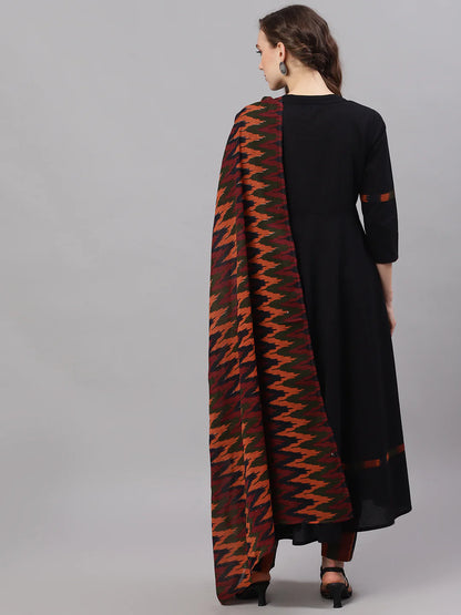 Black Chevrons Print Anarkali Palazzo With Dupatta