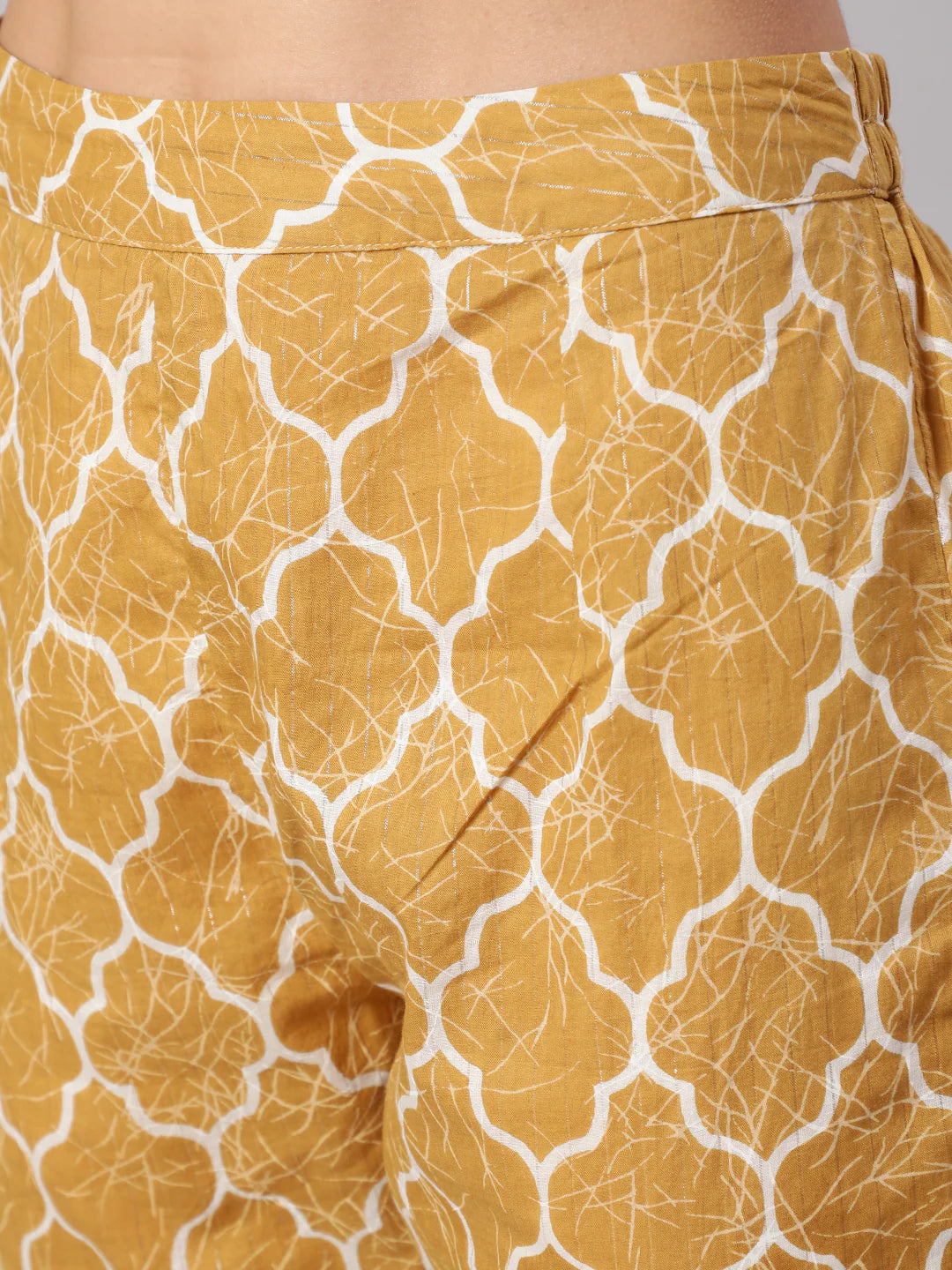 Mustard Printed Lurex Kurta With Pant