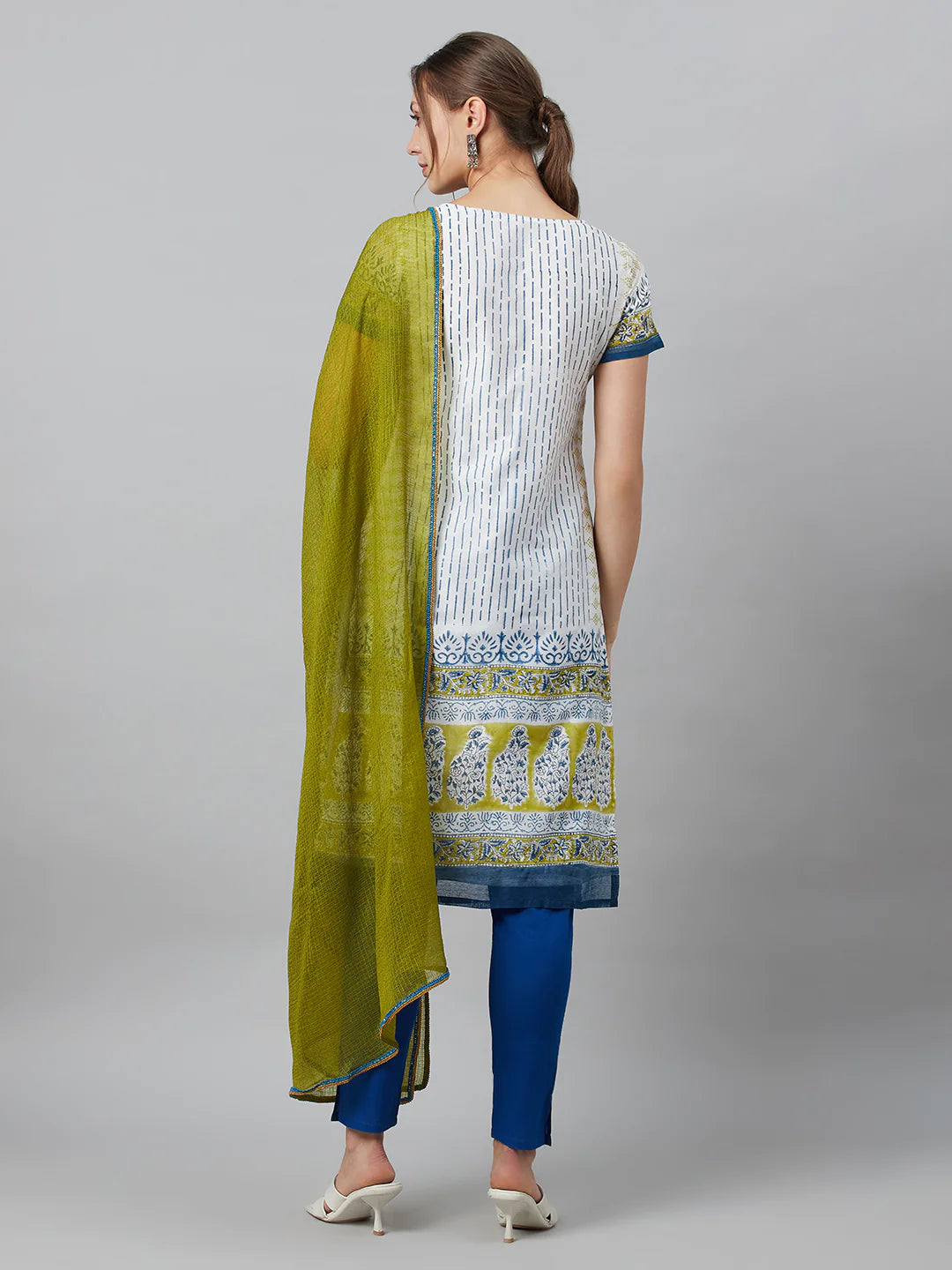 White Printed Kurta Pant With Dupatta