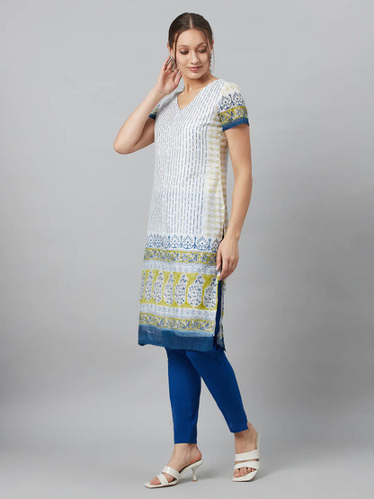 White Printed Kurta Pant With Dupatta