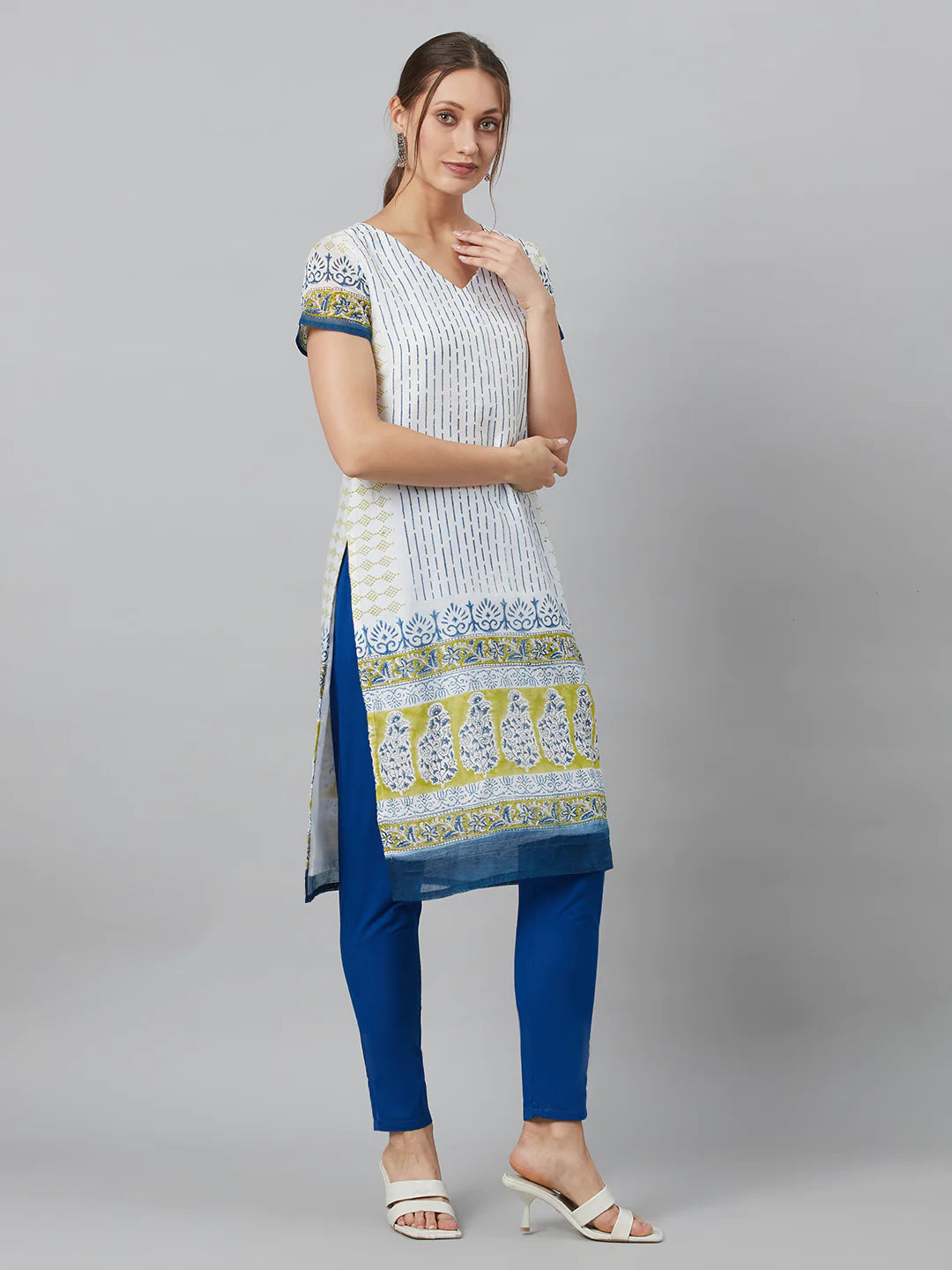 White Printed Kurta Pant With Dupatta