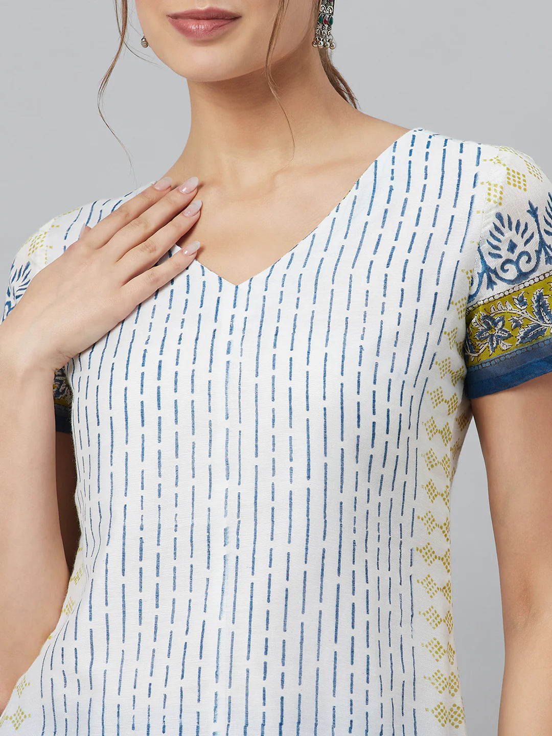 White Printed Kurta Pant With Dupatta